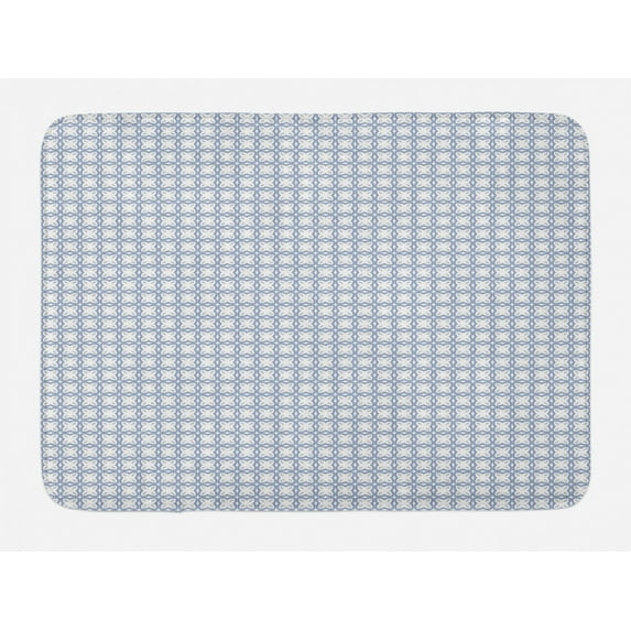 Abstract Bath Mat, Symmetric and Geometric Composition of Flower Like Shapes in Soft Tones, Plush Bathroom Decor Mat with Non Slip Backing, 29.5" X 17.5", Ceil Blue and White, by Ambesonne