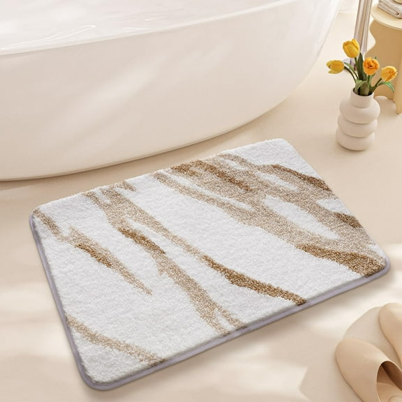 Abstract Bathroom Rugs Geometric Marble Art Bath Mats for Bathroom Non Slip Washable Bath Rugs Microfiber Soft Absorbent Bathtub Mats Cozy Fluffy Indoor Entry Rug (White & Khaki, 31.5x20in)
