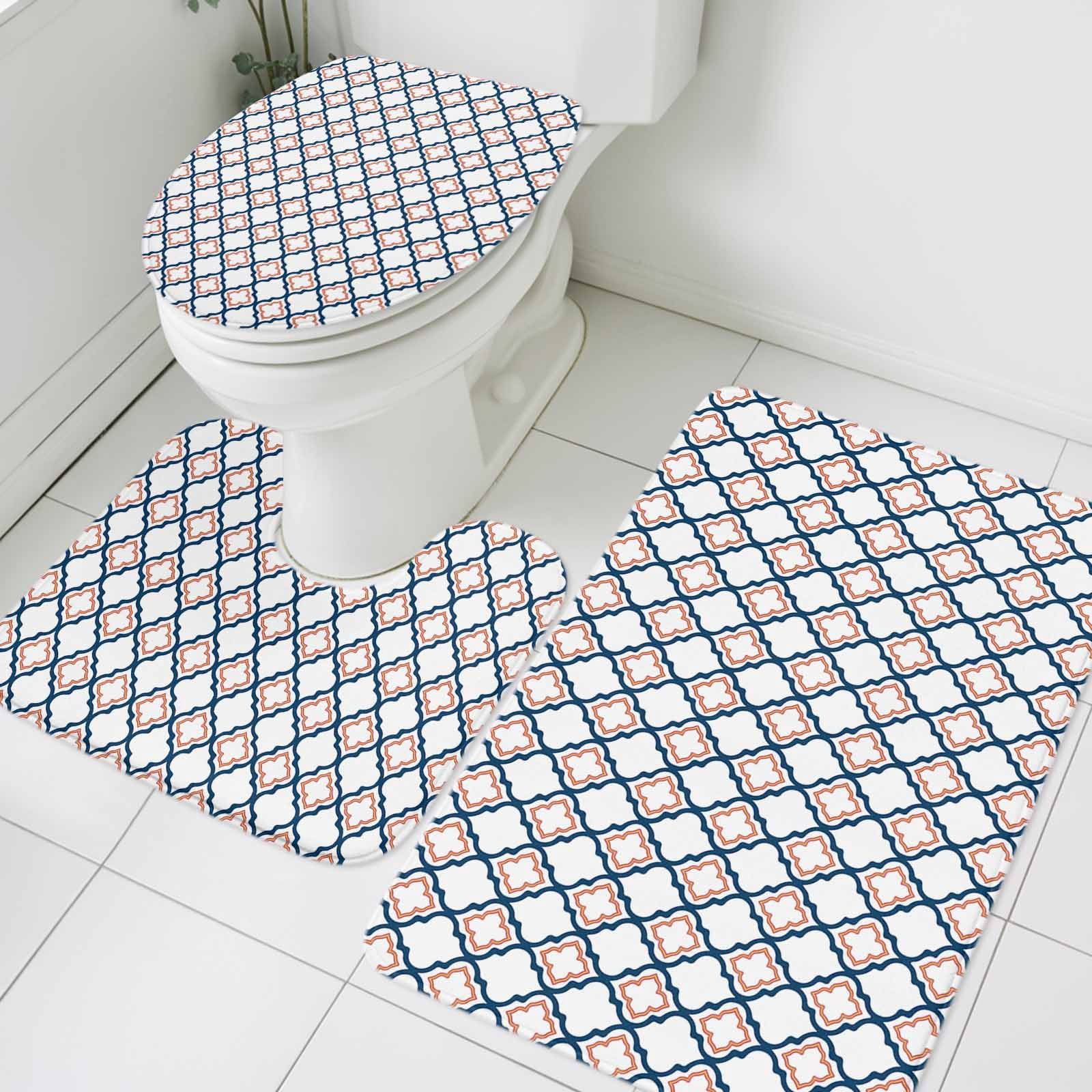 Abstract Bathroom Rugs Set Medieval Red Blue Geometrical Art Non Slip ...