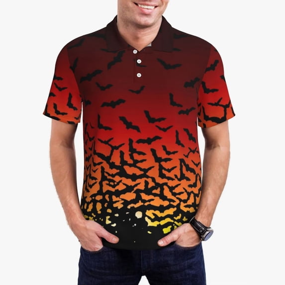 Abstract Bats Polo Shirts Men Spots Print Casual Shirt Aesthetic Turn-Down Collar T-Shirts