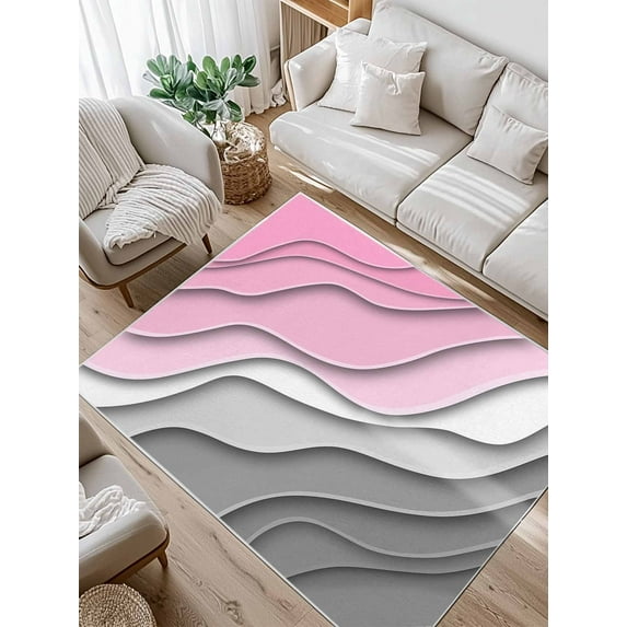 Abstract Beach Area Rug for Bedroom 2.7x5 Ft Aesthetic Grey to Pink Gradient Super Soft fuzzy Throw Rug Non-Slip Fluffy Plush Indoor Floor Carpet for Living Room Nursery Home Decor