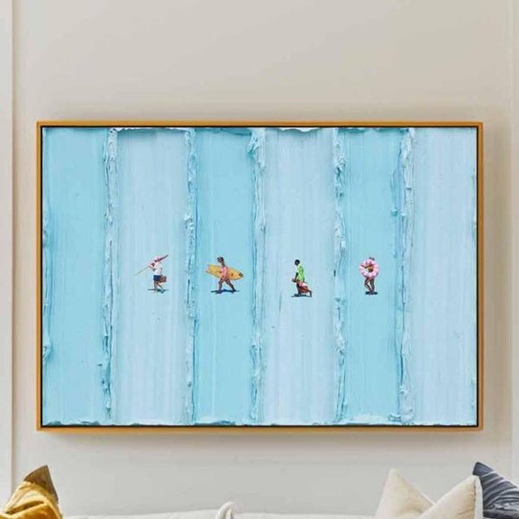 Abstract Beach Art Textured Blue Wall Art Beach Figures Impasto Ocean Decor Abstract Beach Art Summer Wall Decor Beach Lover Summer, Unframed Paper Poster 24x36in