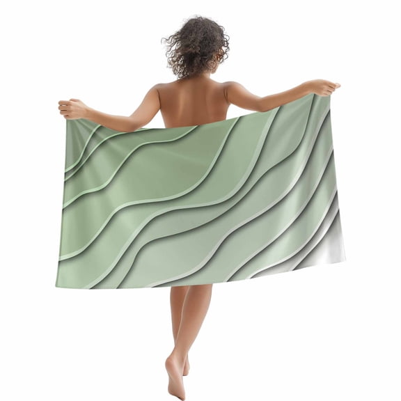 Abstract Beach Coastal Beach Towels Blanket Soft&Absorbent Quick Dry Microfiber Ombre Sage Green Geometric Pool Towels for Swimming ,Yoga, Sports, Gym, Camping,Large 30X60in,