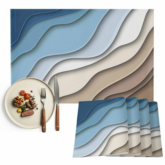 Abstract Beach Coastal Placemat of 1 PC, Ombre Blue Brown Geometric Table Mats Washable Heat-Resistant Non-Slip Place Mats for Kitchen Dinner Table Indoor Outdoor Decor,13x19 Inch