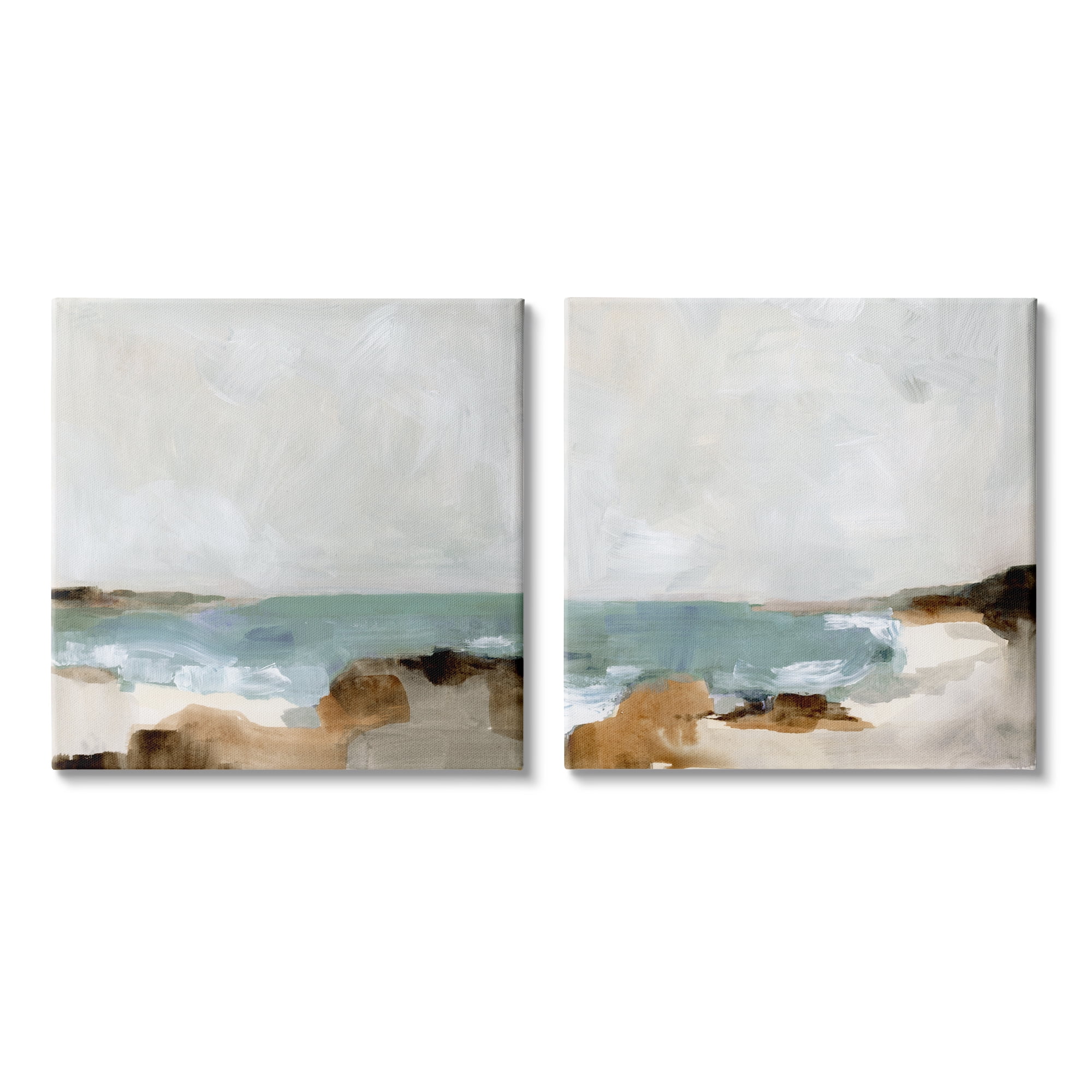Abstract Beach Cove Landscape Sandy Cliffs Abstract Gallery-Wrapped Canvas Print Wall Art, Set of 2, 17x17