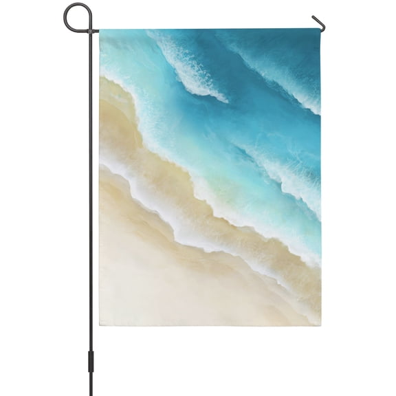 Abstract Beach Garden Flags For Outdoor, Light Blue Beige Ombre Ocean Wave Coastal Sand Small Double Side Yard Flags Weather Proof Garden Decor for Lawn Outside Holiday 12 x 18 Inches