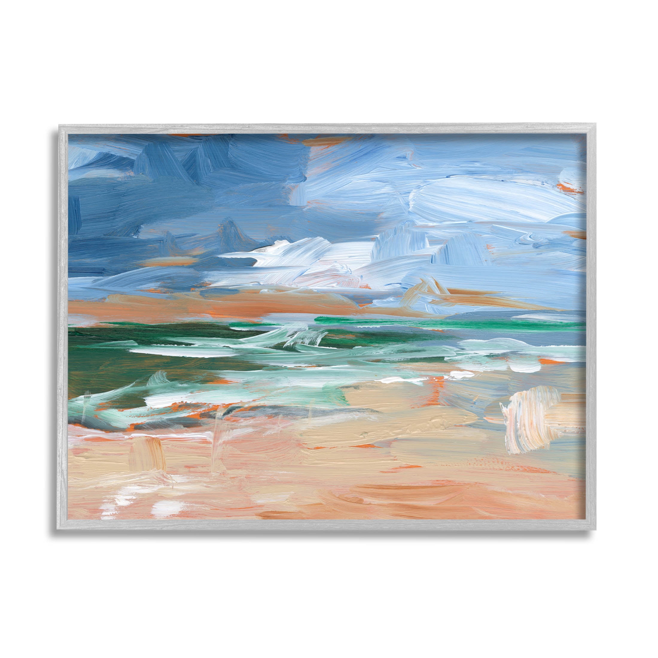 Abstract Beach Nautical Scenery Landscape Painting Gray Framed Art Print Wall Art