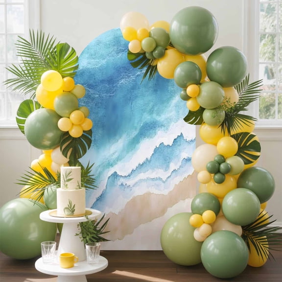Abstract Beach Ocean Arch Backdrop Cover, 4FT, Blue Waves Watercolor Spandex Arch Covers Double-Sided Backdrop for Wedding Birthday Party Photo Background Decoration