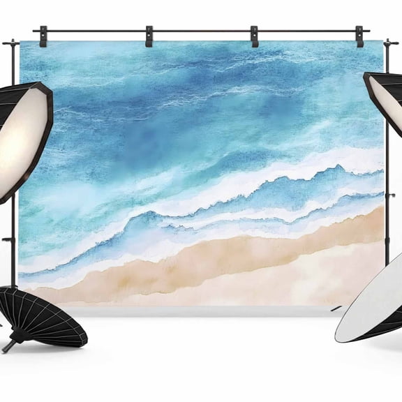 Abstract Beach Ocean Backdrop for Photography, Blue Waves Watercolor Photo Backdrop Portrait Background Party Banner Photo Backgrounds for Studio Booth Props, 7x5ft