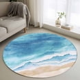 thumbnail image 1 of Abstract Beach Ocean Round Living Room Rugs 4 ft, Blue Waves Watercolor Washable Area Rug with Non-Slip Sturdy Edge Binding Round Carpet for Entryway Kitchen Bedroom Bathroom, 1 of 9