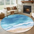 thumbnail image 1 of Abstract Beach Ocean Round Living Room Rugs 6 ft, Blue Waves Watercolor Washable Area Rug with Non-Slip Sturdy Edge Binding Round Carpet for Kitchen Office Bedroom, 1 of 9