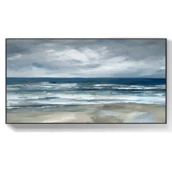 Abstract Beach Oil Painting On Canvas Original Sea Painting Ocean Wall Art Custom Painting Living Room Decor Beach Decor,Unstretched,Frameless,(41*61cm)16*32Inches