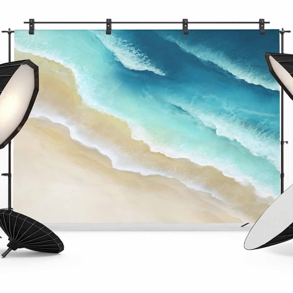 Abstract Beach Photography Backdrop 7x5FT, Teal Blue Beige Ombre Ocean Wave Coastal Sand Photo Backdrops, Background for Photography Studio Photo Studio Background, Back Drop for Photoshoot