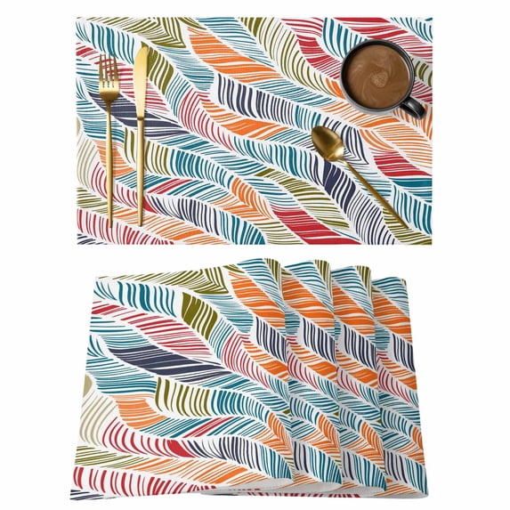 Abstract Beach Placemats Set of 12, Summer Colorful Coastal Ocean Sea Wave Placemats for Dining Table, Place Mats for Kitchen Tabletop, Waterproof Wipeable Dining Table Mats Set
