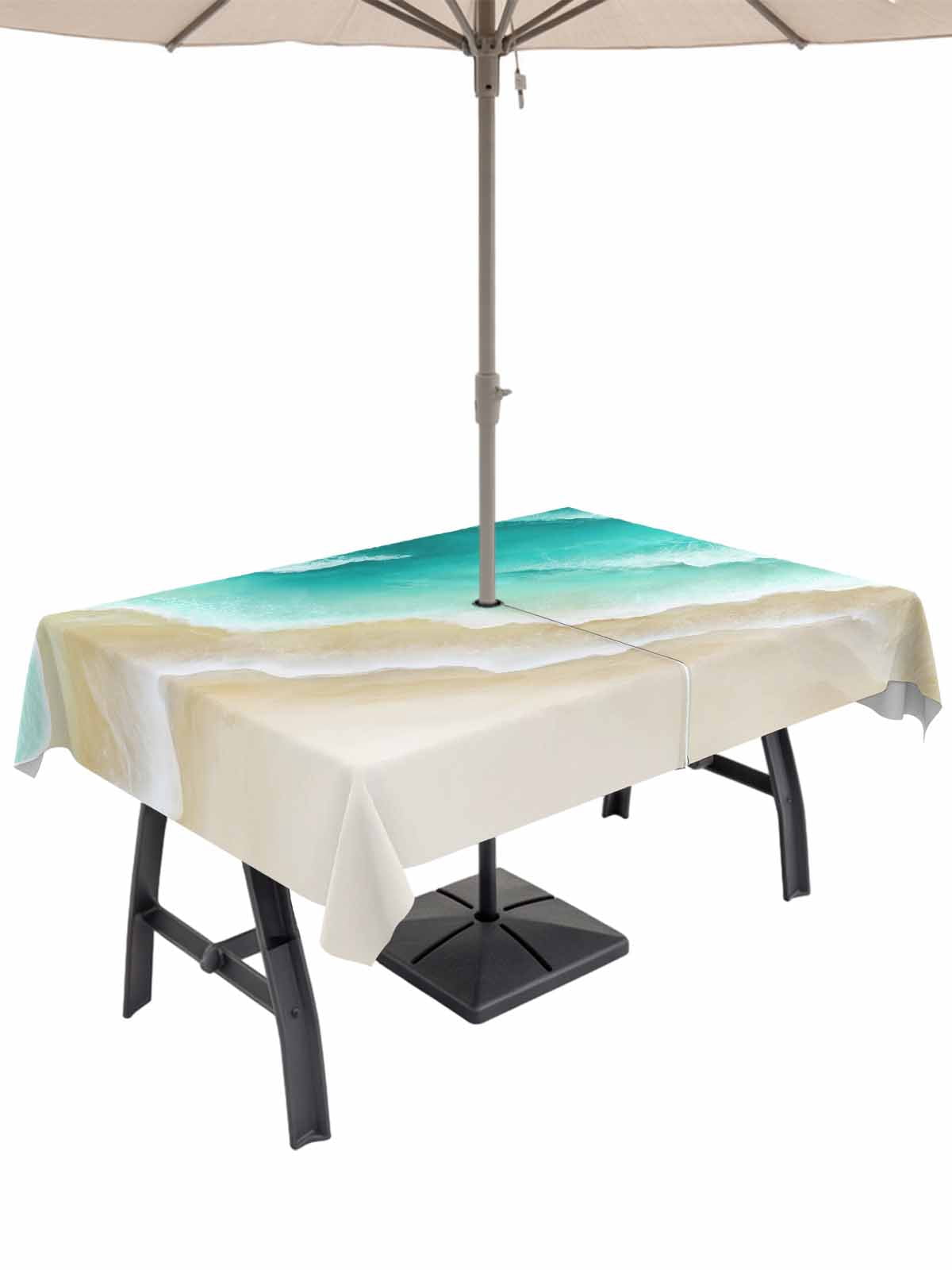 Abstract Beach Rectangle Outdoor Tablecloth with Umbrella Hole Teal ...