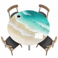 Abstract Beach Round Fitted Tablecloth Teal Green Beige Ombre Ocean ...