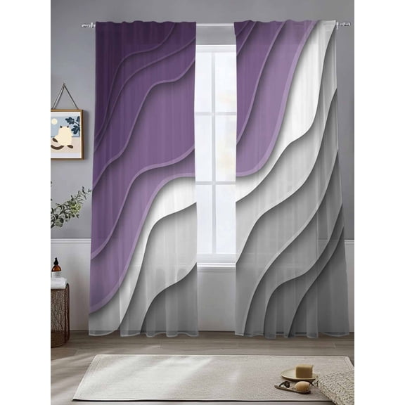 Abstract Beach Sheer Curtains 108 Inches Long 2 Panels Aesthetic Grey to Purple Gradient Light Filtering Semi Sheer Window Curtains Drapes for Bedroom Living Room 52"x108" 2 Panels