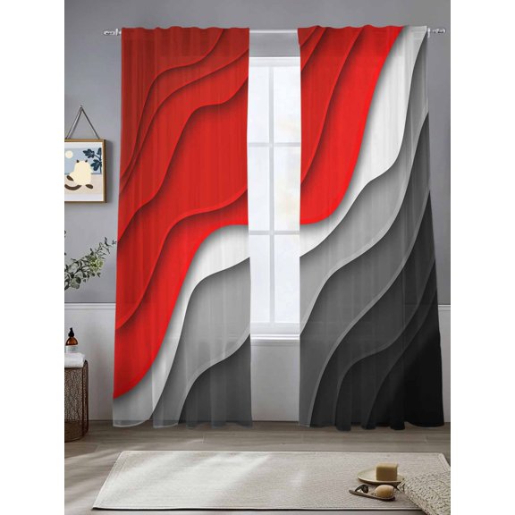 Abstract Beach Sheer Curtains 108 Inches Long 2 Panels Aesthetic Grey to Red Gradient Light Filtering Semi Sheer Window Curtains Drapes for Bedroom Living Room 52"x108"&nbsp;2&nbsp;&nbsp;Panels