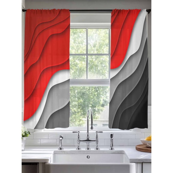 Abstract Beach Sheer Curtains 72 Inches Long 2 Panels Aesthetic Grey to Red Gradient Light Filtering Semi Sheer Window Curtains Drapes for Bedroom Living Room 52"x72" 2 Panels