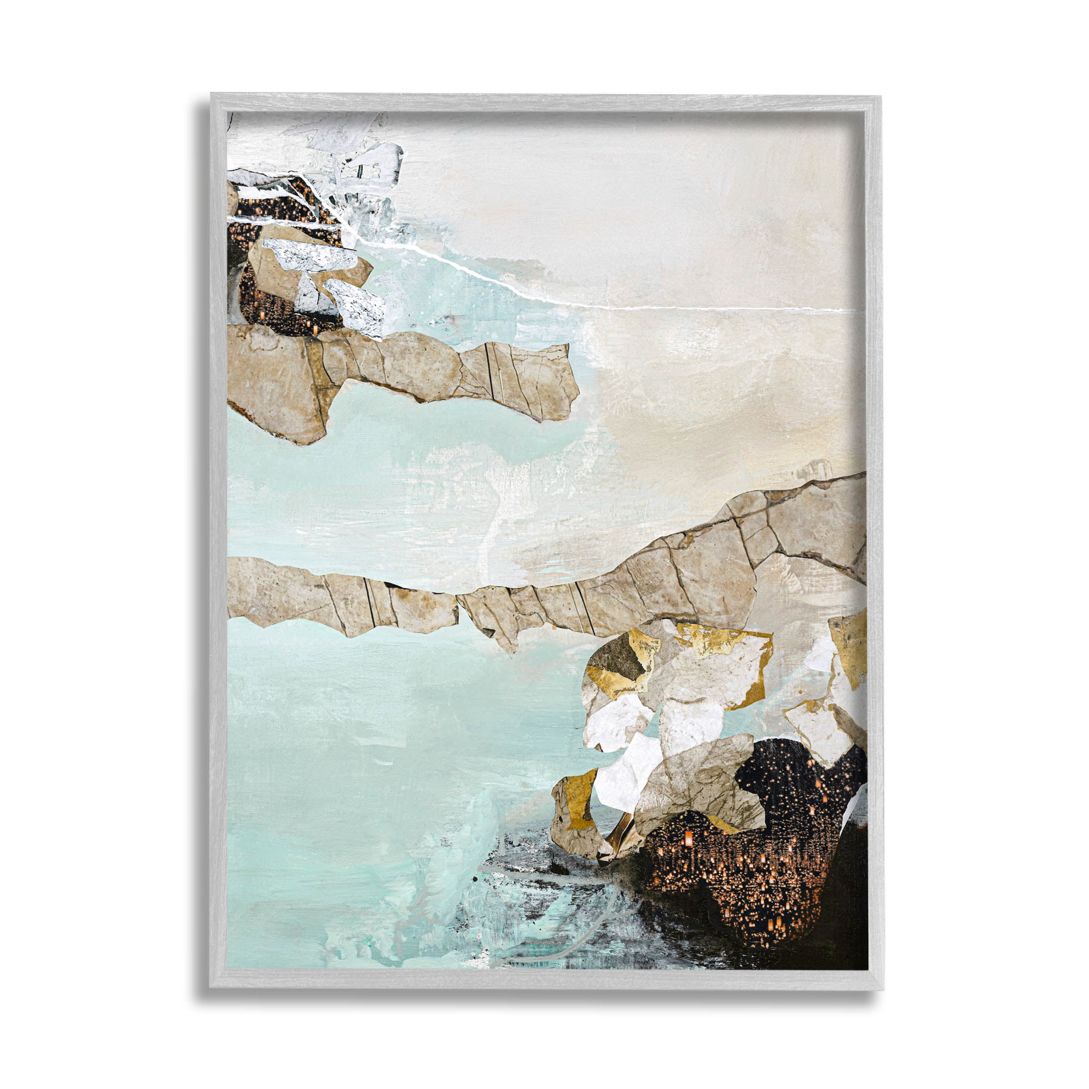 Abstract Coastal Landscape Canvas Print with Gray Frame
