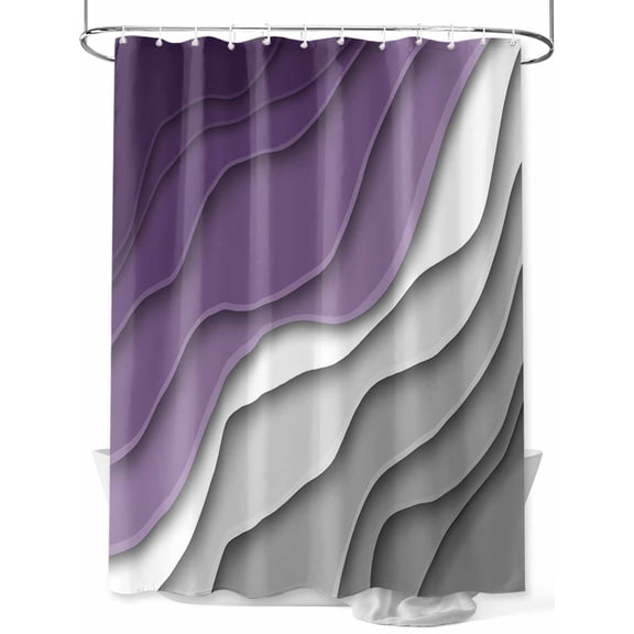 Abstract Beach Shower Curtain, Aesthetic Grey to Purple Gradient Waterproof Shower Curtain Set with 12 Hooks Lightweight Washable Fabric Shower Curtains for Bathroom 60x72 Inches