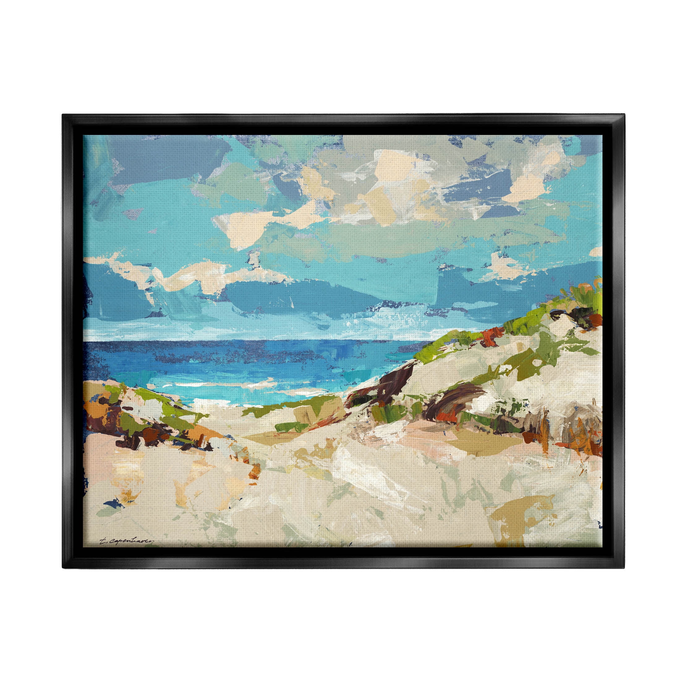 Abstract Beach Sky Landscape Landscape Painting Jet Black Framed Art Print Wall Art