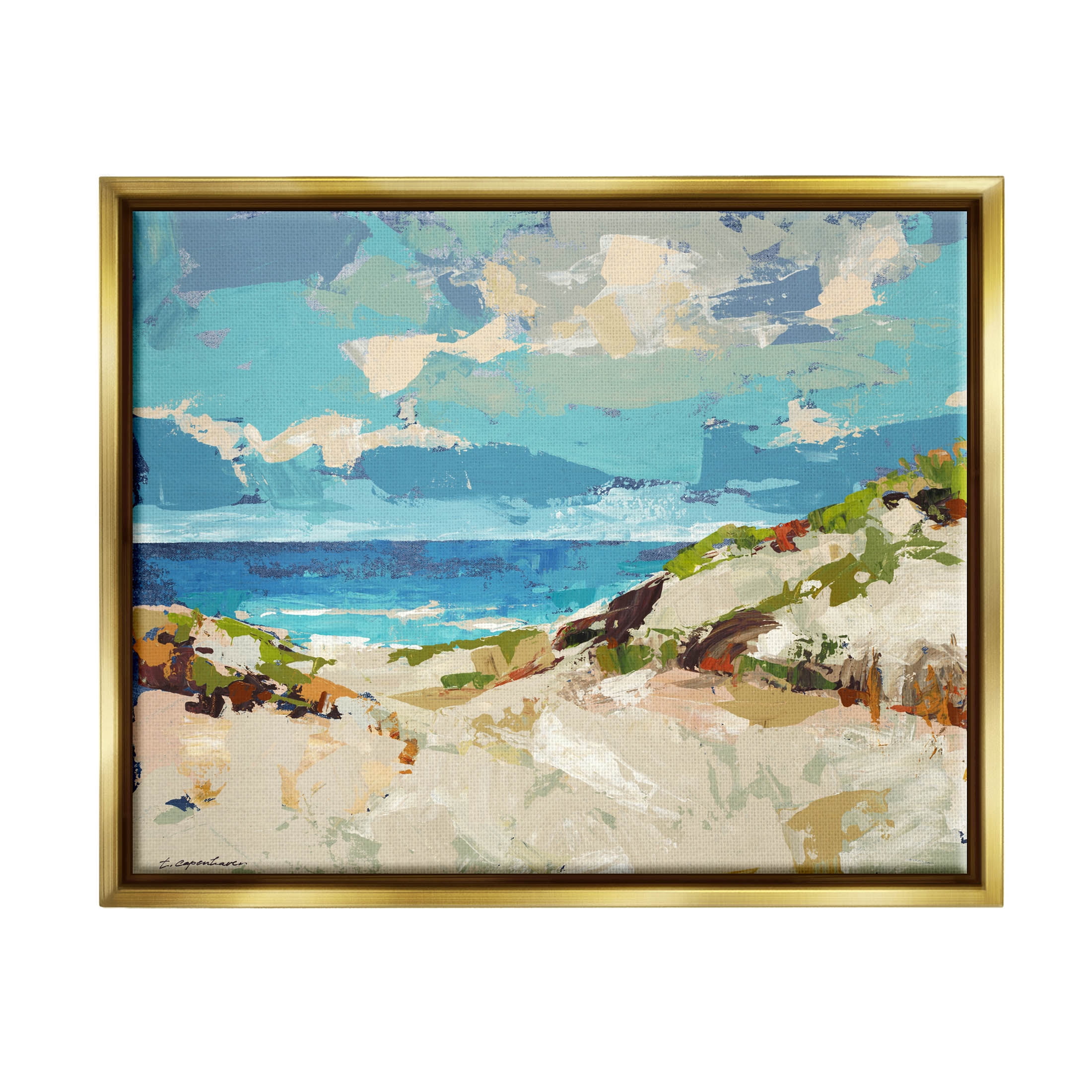 Abstract Beach Sky Landscape Landscape Painting Metallic Gold Framed Art Print Wall Art
