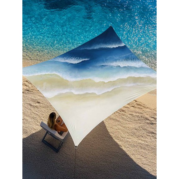 Abstract Beach Sun Shade Sail 14' x 18', Navy Blue Beige Ombre Ocean Wave Coastal Sand Rectangle Outdoor Sunshade Canopy, Waterproof UV Block Patio Covers for Garden Yard Beach