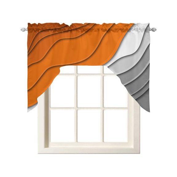 Abstract Beach Swag Valance and Tier Curtains Set Aesthetic Grey to Orange Gradient Kitchen Curtains 3 Piece Set Rod Pocket Panels for Bedroom Cafe 56x36 inch