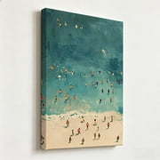 Abstract Beach Swimmers Framed Canvas Wall Art Modern Coastal Ocean Poster Impressionist Print Living Room Decor 8*12