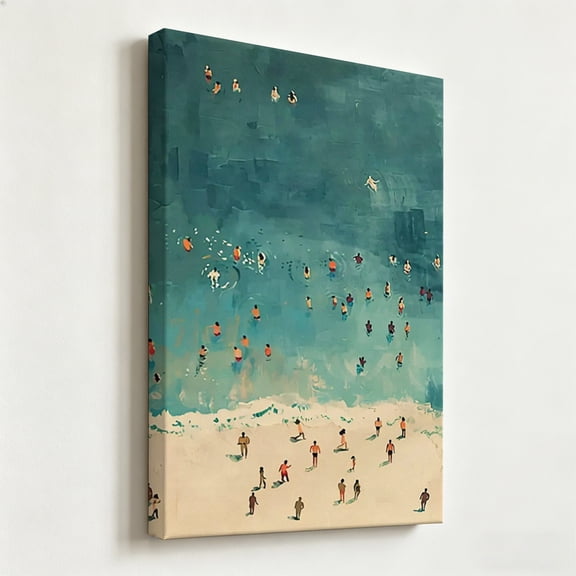Abstract Beach Swimmers Framed Canvas Wall Art Modern Coastal Ocean Poster Impressionist Print Living Room Decor 8*12