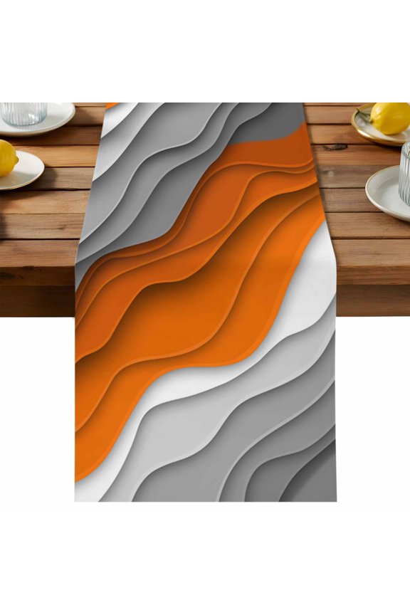 Abstract Beach Table Runner, Aesthetic Grey to Orange Gradient Cotton Linen Table Cloth, Tablerunner for Kitchen Dining Party Wedding Home Decor 13x36 Inch