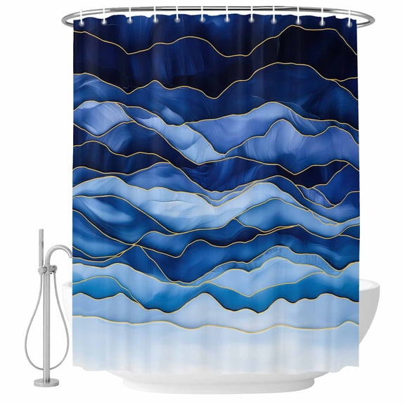 Abstract Beach Wace Fabric Shower Curtain Geometric Blue Washable Shower Curtains for Bathroom, Waterproof Bath Curtain with Hooks Home Decor 36x72in