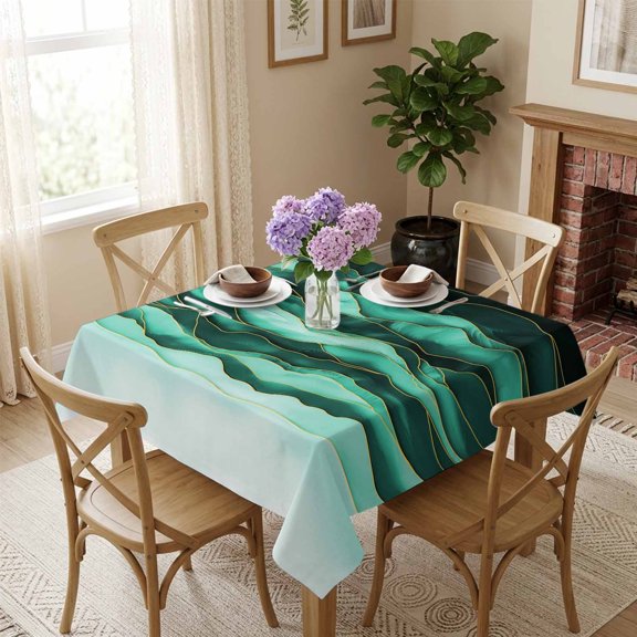 Abstract Beach Wace Square Tablecloth 54x54 Inch Geometric Turquoise Waterproof Polyester Tablecloth for Dining Table, Washable Table Cover for Kitchen Dining Room Wedding Decoration,Stain Resistant