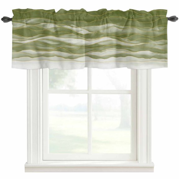 Abstract Beach Wace Window Valance Curtain Geometric Green Rod Pocket Short Curtain for Living Room, Bedroom & Kitchen Window Decor 42x12in