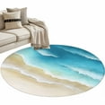 thumbnail image 1 of Abstract Beach Washable Round Area Rug 4 ft, Light Blue Beige Ombre Ocean Wave Coastal Sand, Soft Non Slip Rugs Stain Repellent Indoor Felt Carpet for Living Dining Room Bedroom Home Office, 1 of 9