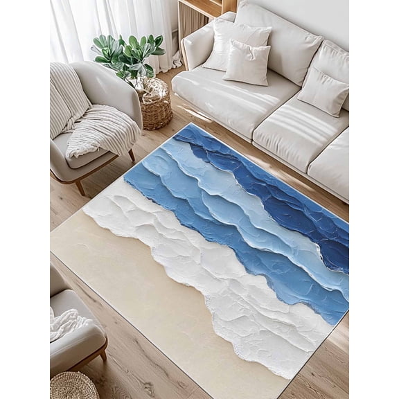 Abstract Beach Wave Area Rug for Bedroom 2.7x5 Ft Watercolor Blue Modern Art Super Soft fuzzy Throw Rug Non-Slip Fluffy Plush Indoor Floor Carpet for Living Room Nursery Home Decor