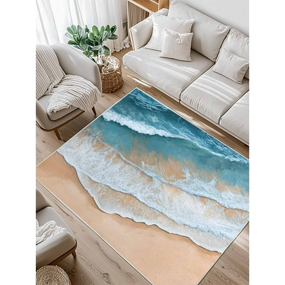 Abstract Beach Wave Area Rug for Bedroom 2.7x5 Ft Watercolor Blue Ocean Sand Super Soft fuzzy Throw Rug Non-Slip Fluffy Plush Indoor Floor Carpet for Living Room Nursery Home Decor