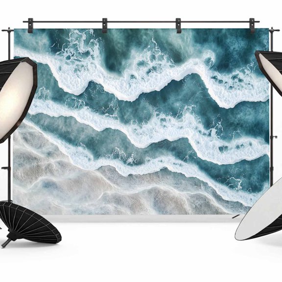 Abstract Beach Wave Backdrop for Photography, Watercolor Blue Ocean Photo Backdrop Portrait Background Party Banner Photo Backgrounds for Studio Booth Props, 8x6ft