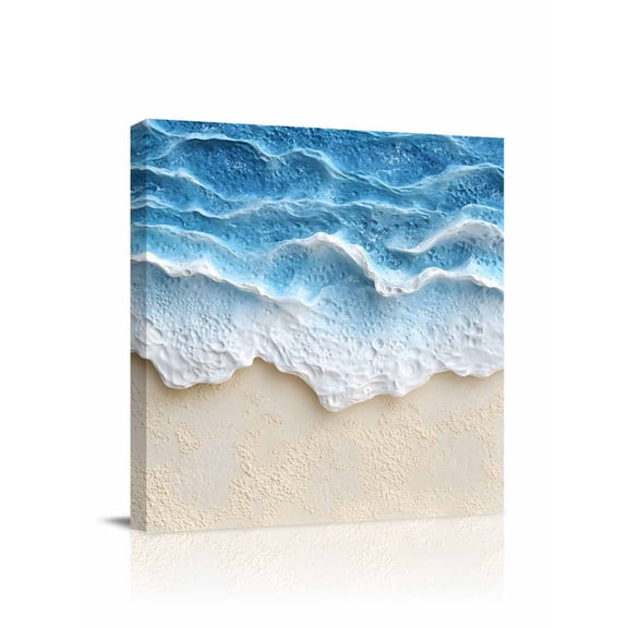Abstract Beach Wave Canvas Wall Art, Watercolor Blue Ocean Decor Framed Wall Decor Modern Artwork Prints Painting for Living Room, Bedroom, Kitchen & Cafe Decor 16x16 Inch