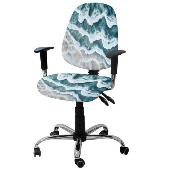Abstract Beach Wave Office Chair Covers Stretchable Watercolor Blue Ocean Split Computer Desk Chair Cover Universal Spandex Chair Seat Covers Rotating Boss Arm Chair Slipcovers