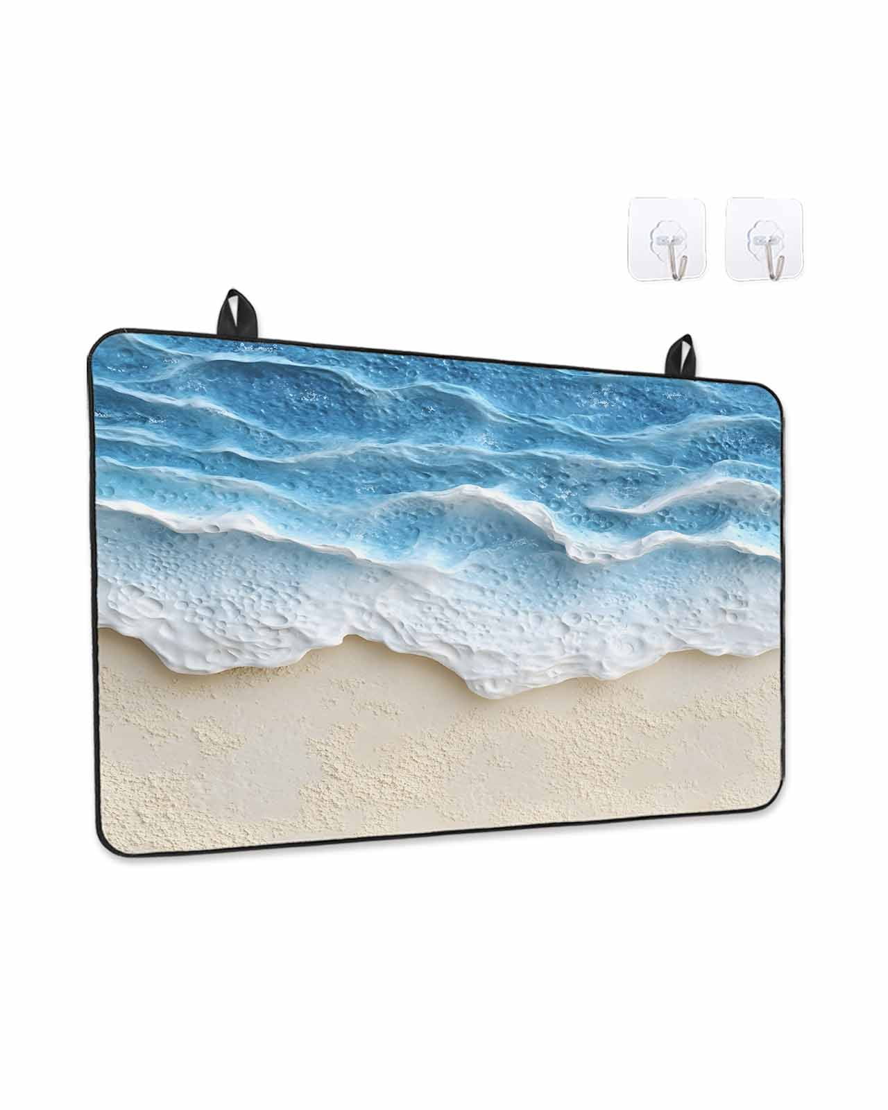 Abstract Beach Wave Stove Top Covers for Electric Stove, 28'x20'' Watercolor Blue Ocean Decor Glass Ceramic Stove Cover Foldable Rubber Mat Heat Resistant Cooktop Protector for Kitchen