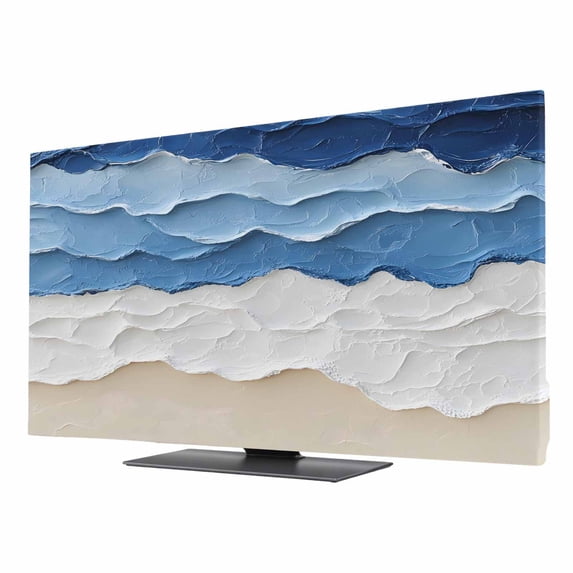 Abstract Beach Wave TV Dust Cover 85 Inch, Watercolor Blue Modern Art ...