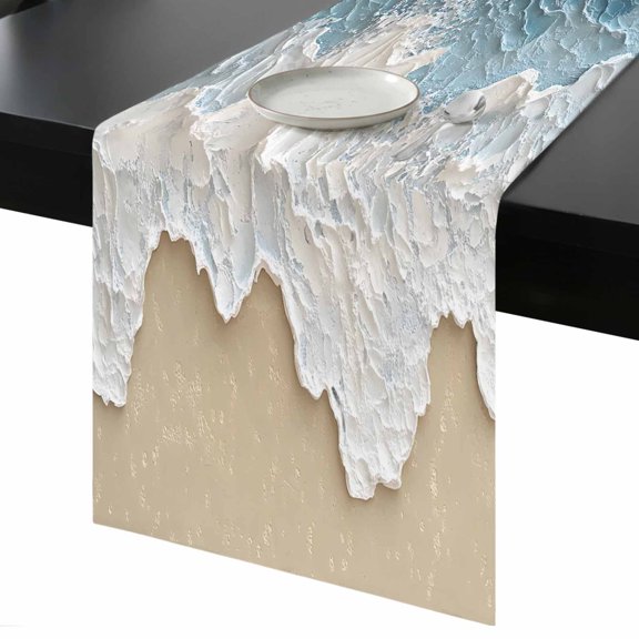 Abstract Beach Wave Table Runner 13x48 Inch Blue Watercolor Modern Art Table Runner Non-Slip Dresser Scarves for Holiday Decorations, Party, Dinner and Gatherings, 1 Pack