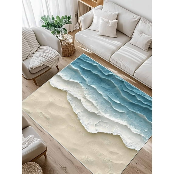 Abstract Beach Waves Area Rug for Bedroom 3x5 Ft Watercolor Blue Ocean Sand Super Soft fuzzy Throw Rug Non-Slip Fluffy Plush Indoor Floor Carpet for Living Room Nursery Home Decor