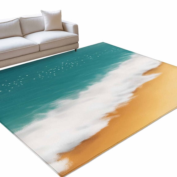 Abstract Beach Waves Area Rugs 5x7ft Blue Yellow Sand Floor Rug Non ...