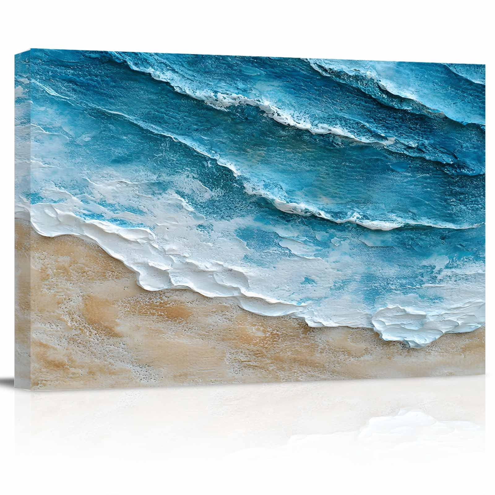 Abstract Beach Waves Canvas Print Wall Art Watercolor Blue Ocean ...