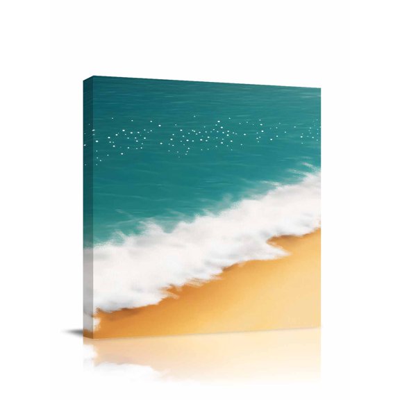 Abstract Beach Waves Canvas Wall Art, Blue Yellow Sand Framed Wall Decor Modern Artwork Prints Painting for Living Room, Bedroom, Kitchen & Cafe Decor 8x8 Inch