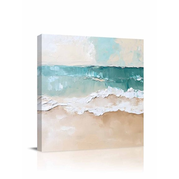 Abstract Beach Waves Canvas Wall Art, Retro Blue Ocean Watercolor Framed Wall Decor Modern Artwork Prints Painting for Living Room, Bedroom, Kitchen & Cafe Decor 8x8 Inch