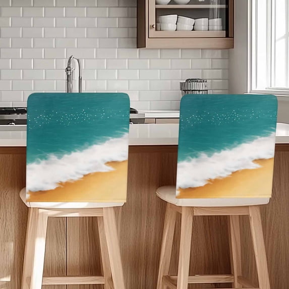 Abstract Beach Waves Chair Covers Set of 8 Blue Yellow Sand Chair Back Covers Stretch Removable Washable Chairs Slipcovers Chair Protector for Dining Room Kitchen Party Decor